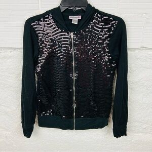 L.A. KITTY black shiny sequins full zip lightweight cotton jacket girls size XL